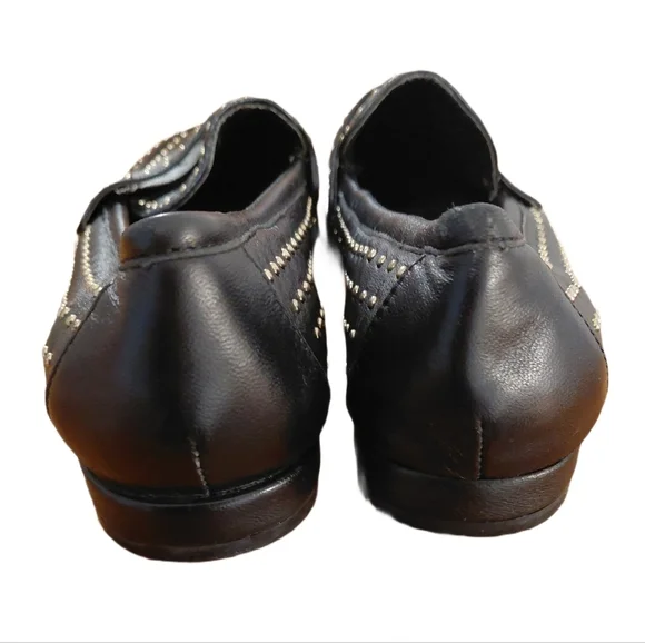 Chelsea & Violet Women’s Loafers Black Studded Leather Flats Size - Picture 5 of 8